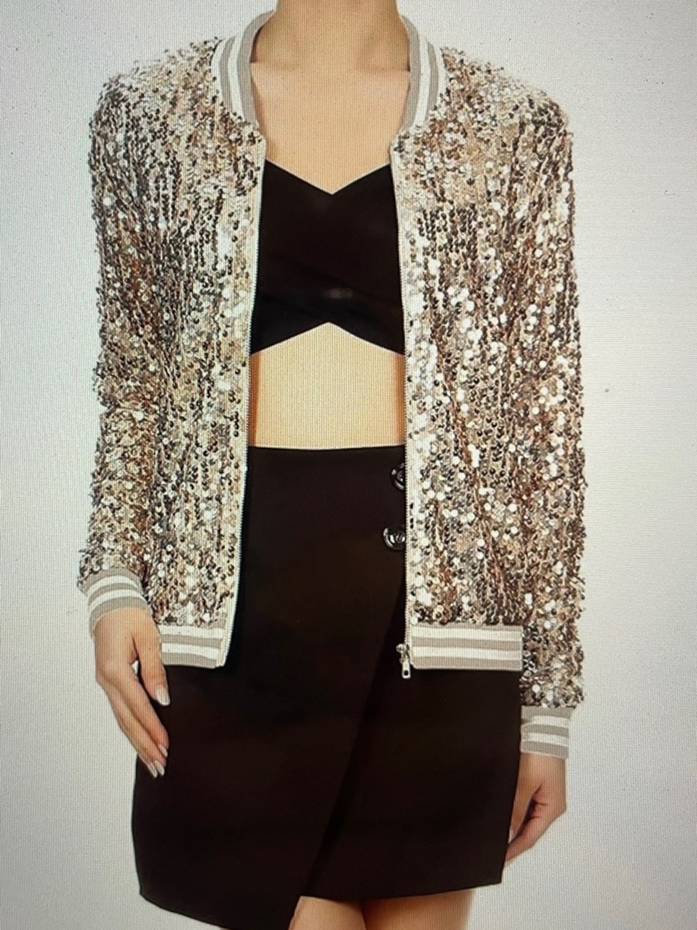Sequin Bomber Jacket - Champagne